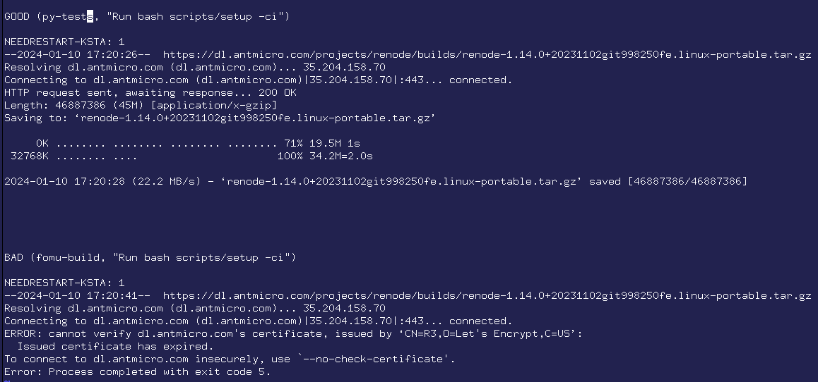 tcal_x's tweet photo. @pzierhoffer Happy New Year to you as well!   

Hmm, the issue seems to be intermittent...in the tests for a single PR, I see the Renode DL sometimes succeed and sometimes fail.

Looking at the lastest tests for https://t.co/bPaqRujUcH, https://t.co/4PjC49Pa5G