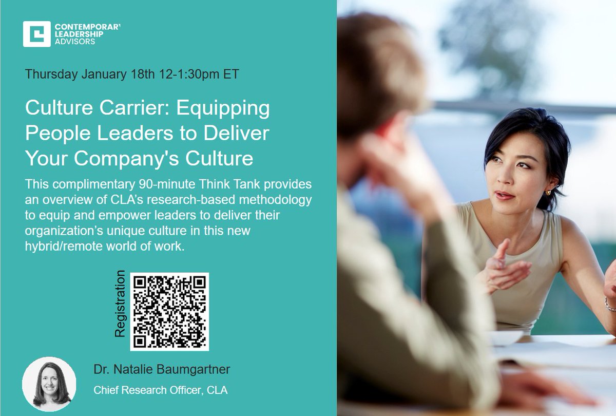 📣 Leaders and change-makers, join me on 1/18 at 12pm ET for a 90-min Think Tank on equipping and empowering leaders to deliver YOUR organization's culture and values. Engage in discussions and unlock the power of culture alignment. 🚀 Register here: tiny.cc/w48yvz