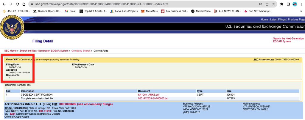 Prateek90188288's tweet photo. 🚨 BREAKING 🚨
THE ARK ETF IS LIVE ON THE US
SEC WEBSITE ?
ACCEPTED DATE - JAN 10th ( today )
#BitcoinETF #SECGOV #Bitcoin #SEC #fedility #ARKInvest https://t.co/DOFaNiPzKM