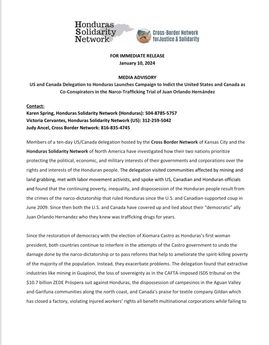 HondurasNow's tweet photo. Press release in English &amp; Spanish that we read to several Honduran media during the press conference in front of the US Embassy in Tegucigalpa #Honduras: https://t.co/9XZc54QBo0