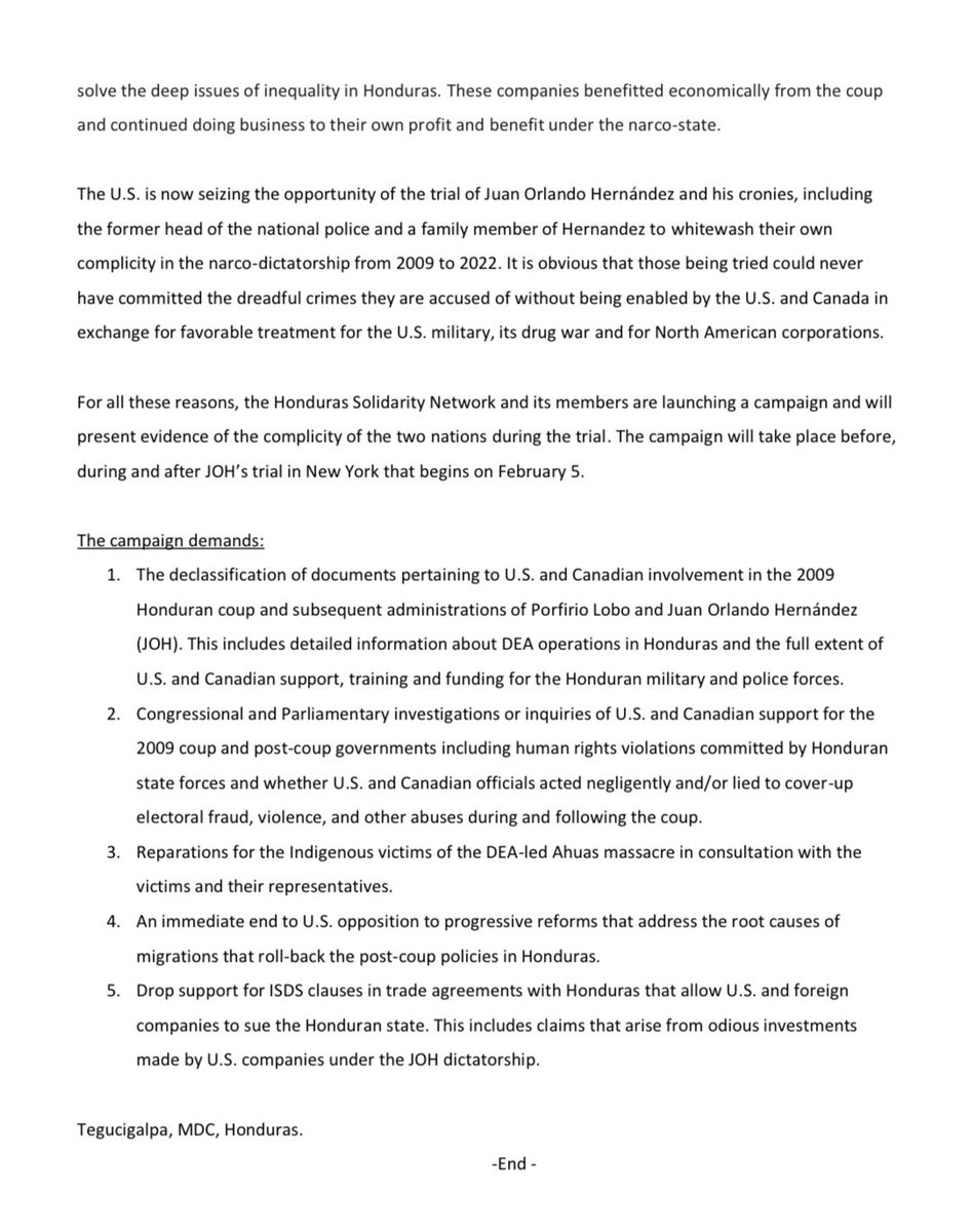 HondurasNow's tweet photo. Press release in English &amp; Spanish that we read to several Honduran media during the press conference in front of the US Embassy in Tegucigalpa #Honduras: https://t.co/9XZc54QBo0