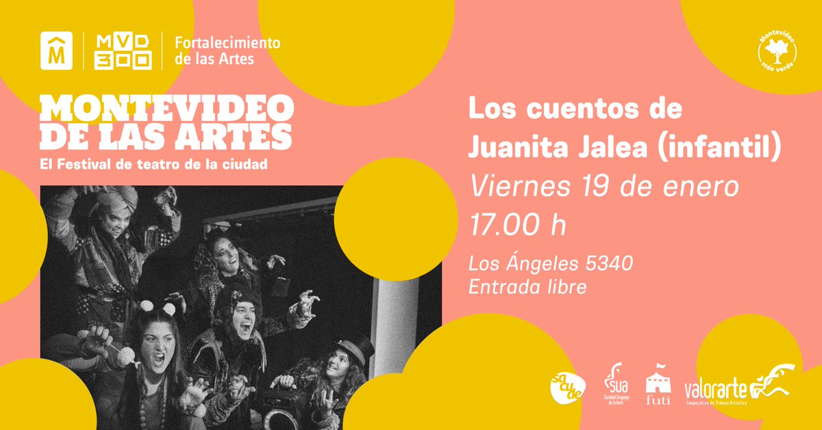 ¡El festival de teatro en la ciudad vuelve a Sacude! 🎭
LOS CUENTOS DE JUANITA JALEA
📌 Viernes 19 de enero 17.00h
¡Les esperamos! ✨
<a href="/IMcultura/">Montevideo Cultura</a>