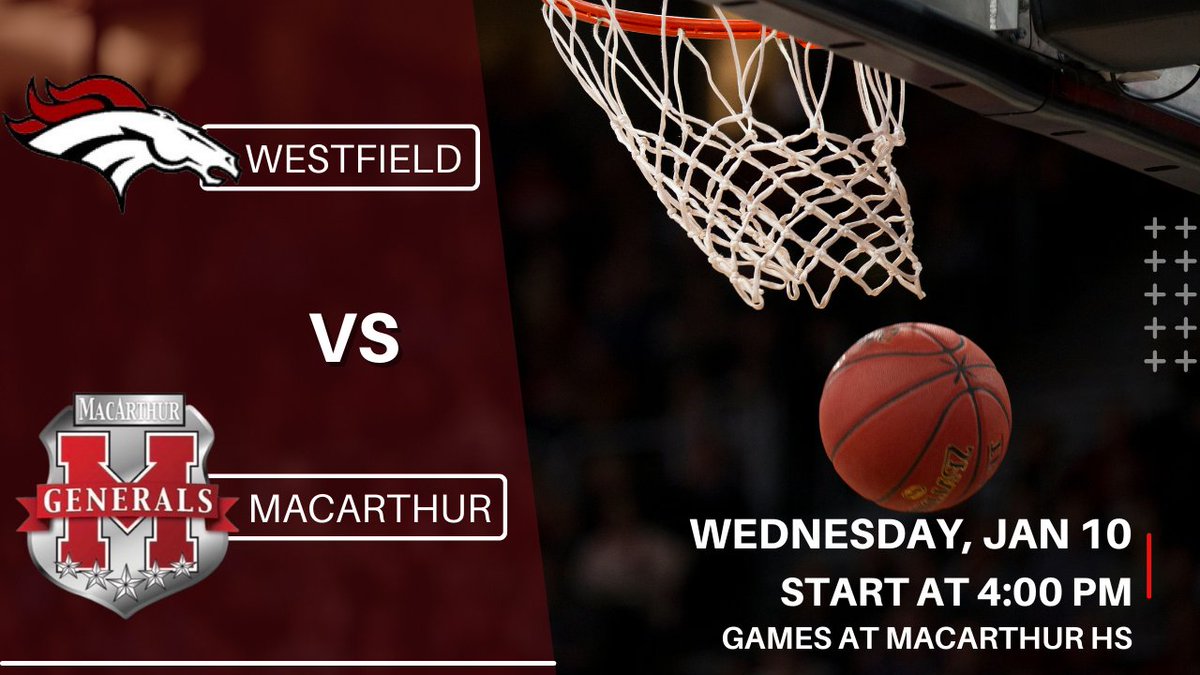 WestfieldGBB's tweet photo. π¨GAME DAY ALERT π¨
π - WESTFIELD GIRLS BASKETBALL
π - MACARTHUR
π° - FR 4 PM JV 5:30 PM V 7 PM
π - MACARTHUR HS
#WESTFIELDGBB #LADYMUSTANGS #GOLADYSTANGS https://t.co/SL8IOTgA6L
