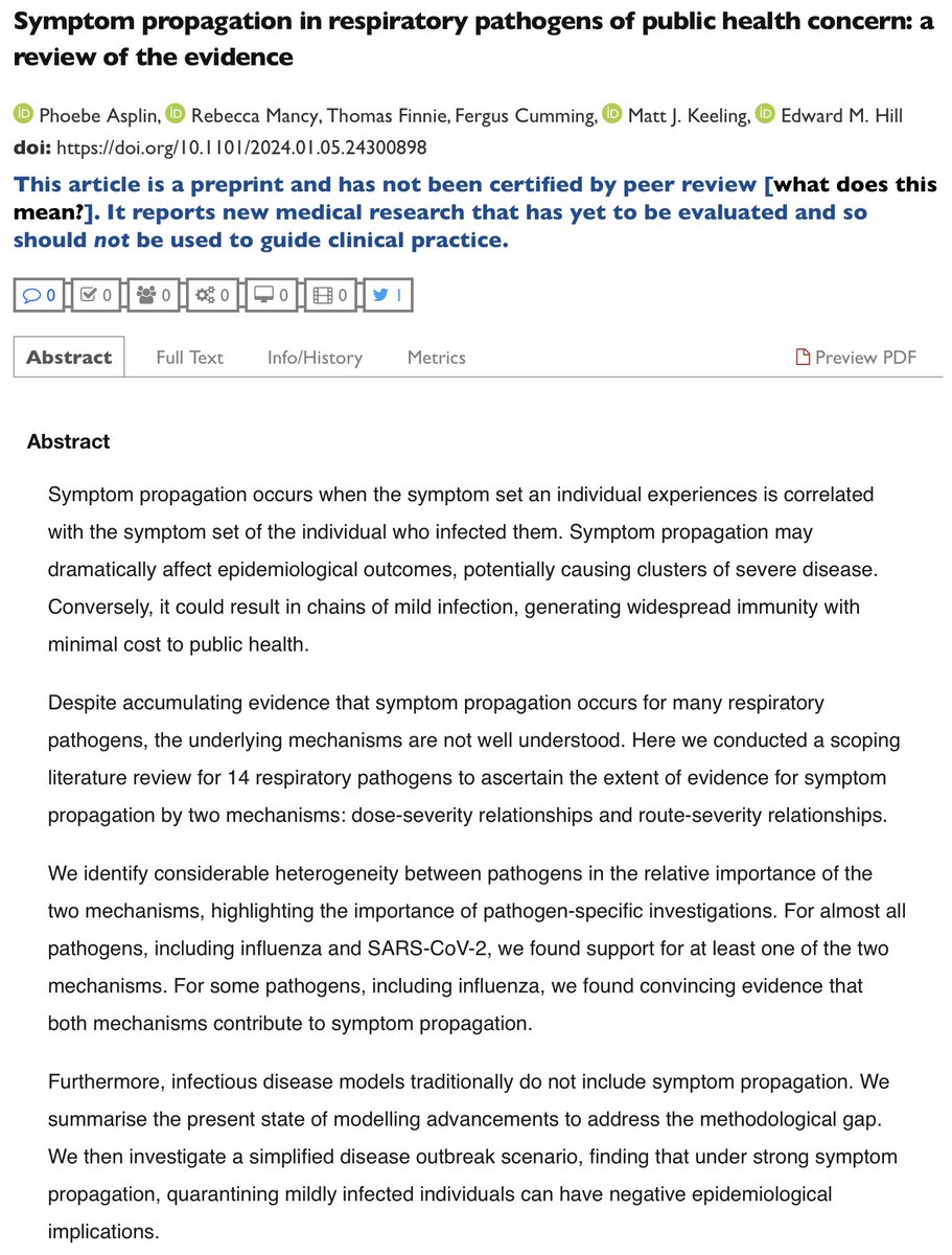 Edward Hill (@edmhill) on Twitter photo 1/ 📢 New preprint! 📢
What is the evidence for presence/absence of symptom propagation in respiratory pathogens of public health concern? #EpiTwitter
✍️Authors: Phoebe Asplin <a href="/RebeccaMancy/">Rebecca Mancy</a> Tom Finnie <a href="/fergusac/">Fergus Cumming</a> @MattJKeeling <a href="/EdMHill/">Edward Hill</a>
<a href="/medrxivpreprint/">medRxiv</a>: doi.org/10.1101/2024.0… 1/ 📢 New preprint! 📢
What is the evidence for presence/absence of symptom propagation in respiratory pathogens of public health concern? #EpiTwitter
✍️Authors: Phoebe Asplin <a href="/RebeccaMancy/">Rebecca Mancy</a> Tom Finnie <a href="/fergusac/">Fergus Cumming</a> @MattJKeeling <a href="/EdMHill/">Edward Hill</a>
<a href="/medrxivpreprint/">medRxiv</a>: doi.org/10.1101/2024.0…