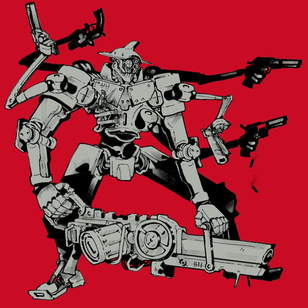 weapon gun robot holding no humans holding weapon mecha  illustration images