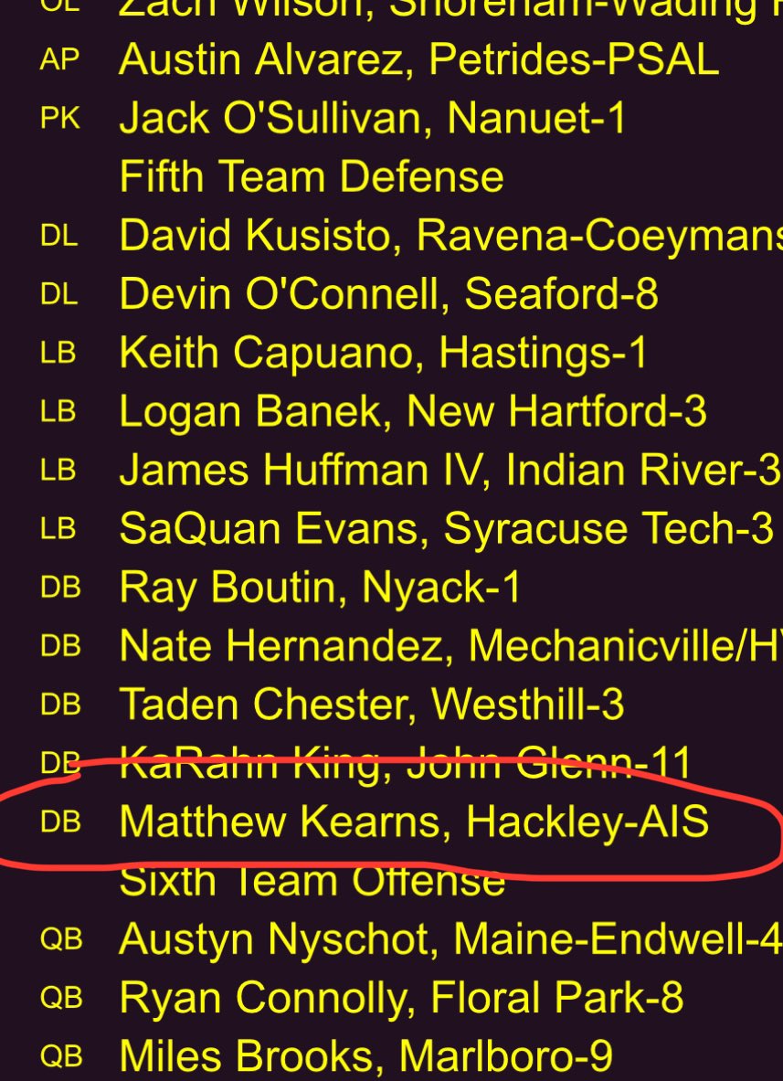 MatthewKearns1's tweet photo. Honored to be named an All-State DB in NY!
@HackleyFootball @HamCollFootball @CoachMash2 https://t.co/5f7phFVo7H