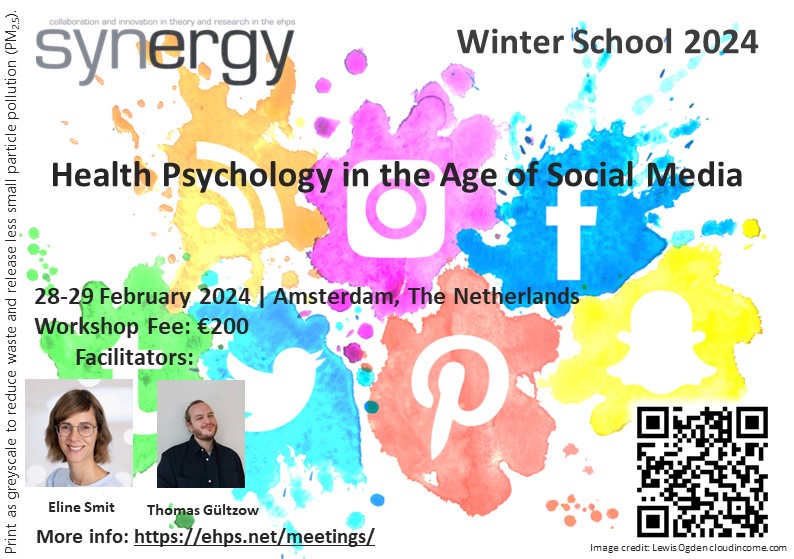 Get your application in for the Synergy Winter School 2024: Health Psychology in the Age of Social Media with @smit_eline @ThomasGultzow @UvA_ACHC ⚠️ Deadline is Weds 24 Jan 2024 📍Amsterdam, NL, 28 & 29 Feb 2024 For more info & to apply, visit: docs.google.com/forms/d/e/1FAI…