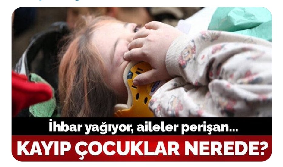 Gören herkes destek verebilir mi?

Deprem de kaybolan çocukların akıbeti ne oldu?
Nerede çocuklarimız?

#DepremÇocuklarıNerede