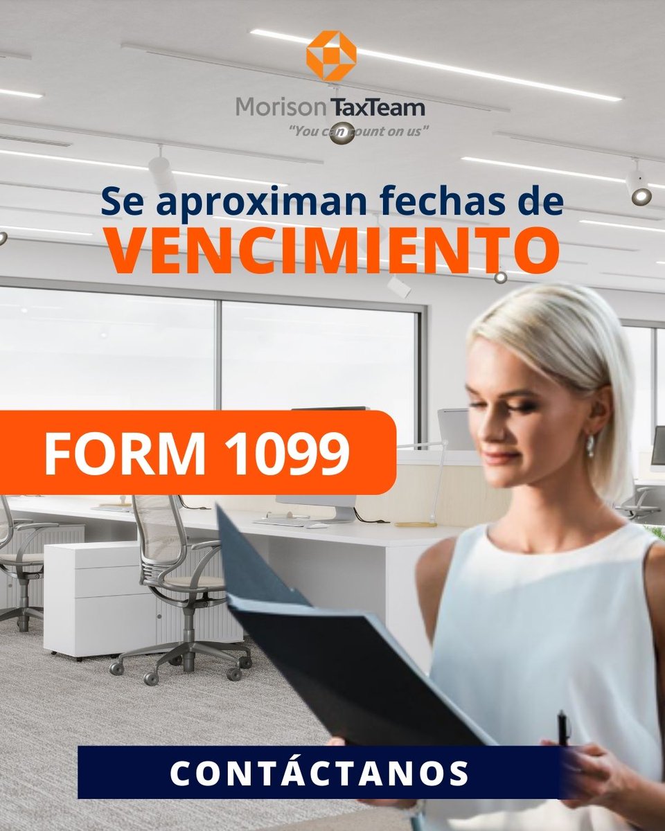 morisontaxteam's tweet photo. Les recordamos que el deadline para presentar el formulario 1099 es hasta el 31 de este mes de Enero

Llegó el momento de informar todos los pagos que le realizaste a los contratistas independientes, prestadores de servicios en un Formulario 1099. 

https://t.co/Ni7CR5igTD https://t.co/xfxZPtKApK