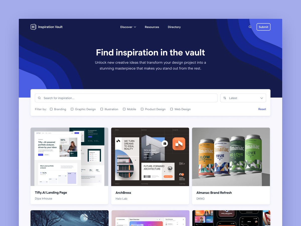 GetDesignIdeas's tweet photo. Today, I’d like to announce the launch of Inspiration Vault, an evolution of Inspiration For Designers focused on curating the best work in branding, graphic design, illustration, mobile, product, and web design.

Check it out at: https://t.co/wAJ2rJWigQ https://t.co/a9ljuyedL8