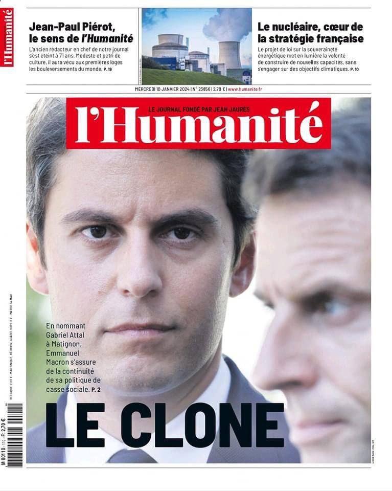 Valeurs occidentales : « Clone », « Double politique », « Exactement pareil » : les médias français ont remarqué que le nouveau Premier ministre français de 34 ans, ouvertement gay Gabriel Attal, ressemble étrangement à Macron 😄

 #AttalTrouDeBalle #Macron #Attal