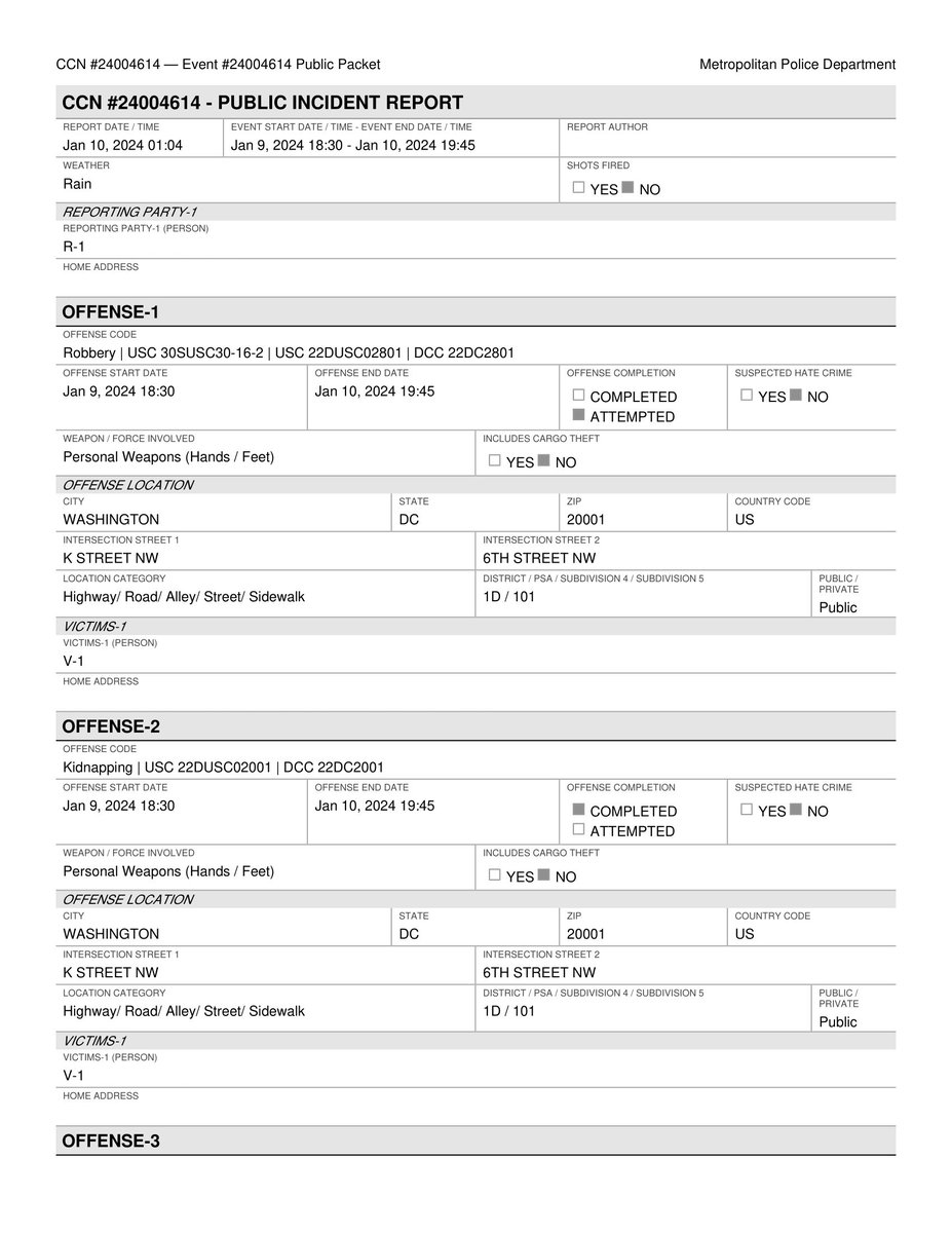 alanhenney's tweet photo. Here is the redacted police report from last night's SHOCKING ROBBERY, KIDNAPPING AND CARJACKING that started here at 6th St and K St NW DC. #MountVernonSquareDC @SheenaBerry4ANC @nigro4dc @Anc6B10 https://t.co/vtvI15vsuh