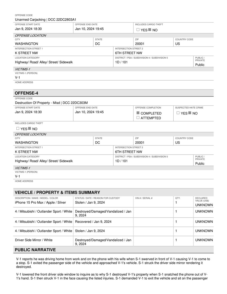 alanhenney's tweet photo. Here is the redacted police report from last night's SHOCKING ROBBERY, KIDNAPPING AND CARJACKING that started here at 6th St and K St NW DC. #MountVernonSquareDC @SheenaBerry4ANC @nigro4dc @Anc6B10 https://t.co/vtvI15vsuh