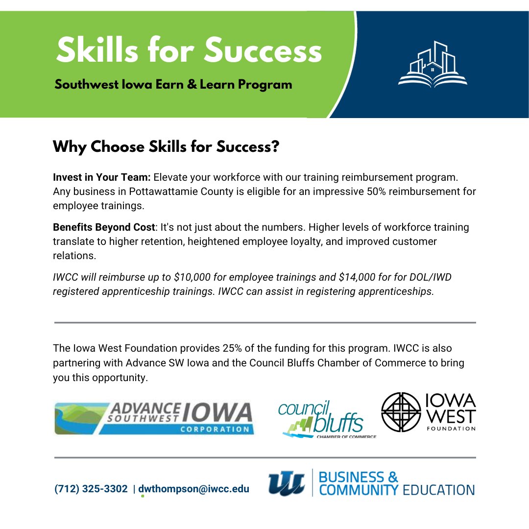 Transform your workforce and maximize financial gains with IWCC's Skills for Success Program! Unlock a game-changing opportunity as local businesses enjoy reimbursement for fully customizable employee trainings. Learn more online at iwcc.edu/business/skill…