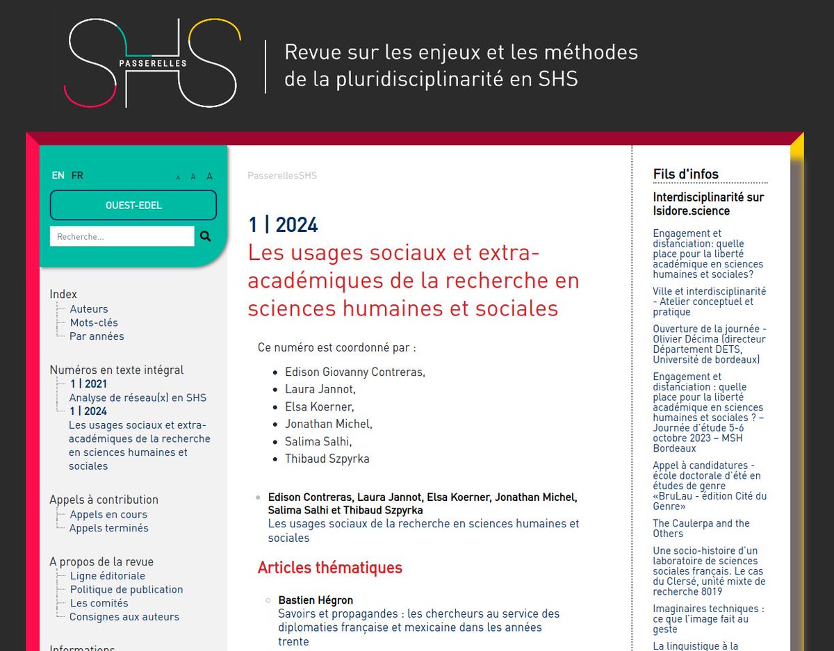 Stéphane Loret (@sdjaloret) on Twitter photo Le n°2 de la revue PasserellesSHS, revue des ED Sociétés, Temps, Territoires (PdL) et ED Espaces, Sociétés, Civilisations (Bretagne), consacré aux usages sociaux de la recherche en SHS est publié et c'est ici ouest-edel.univ-nantes.fr/passerelleshs/… <a href="/umr_ESO/">Laboratoire Espaces et SOciétés</a>, <a href="/TEMOS_histoire/">Temps, Mondes, Sociétés</a> <a href="/CENS_Nantes/">Laboratoire CENS</a> Le n°2 de la revue PasserellesSHS, revue des ED Sociétés, Temps, Territoires (PdL) et ED Espaces, Sociétés, Civilisations (Bretagne), consacré aux usages sociaux de la recherche en SHS est publié et c'est ici ouest-edel.univ-nantes.fr/passerelleshs/… <a href="/umr_ESO/">Laboratoire Espaces et SOciétés</a>, <a href="/TEMOS_histoire/">Temps, Mondes, Sociétés</a> <a href="/CENS_Nantes/">Laboratoire CENS</a>