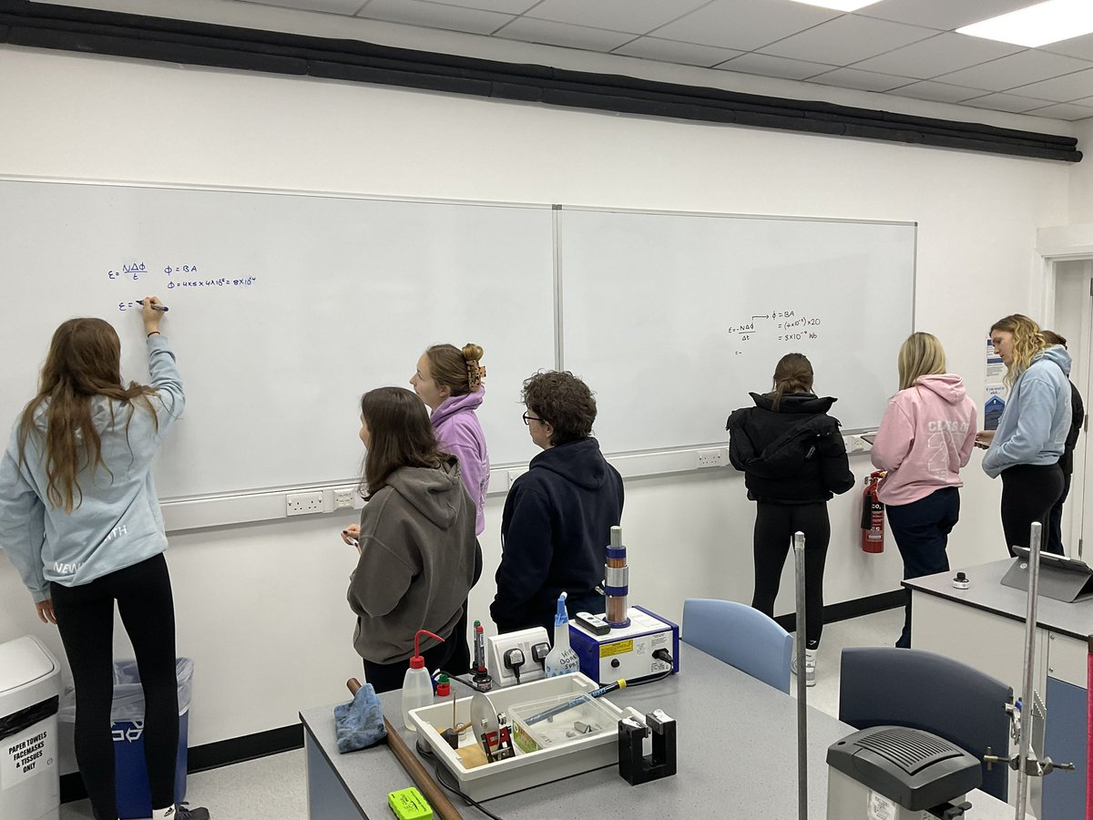 Competitive solving of Faraday’s Law equations by U6 Physicists in the refurbished Sixth Form Science lab.