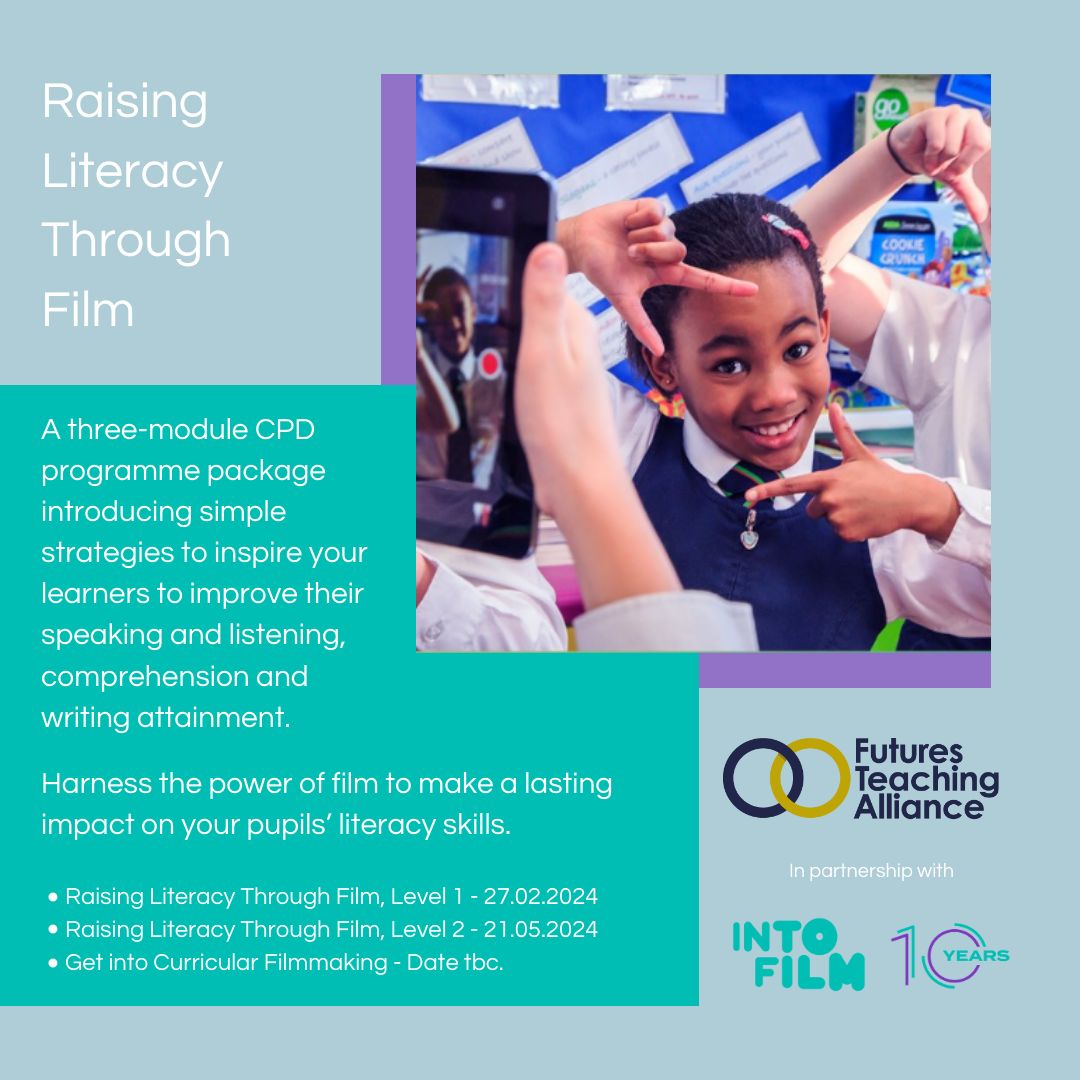 futuresteaching's tweet photo. Sign up today! First session tomorrow!
@futuresteaching in partnership with @intofilm_edu's FREE #Literacy #CPD package and FREE resources.
Follow the link to create an account and then register for the sessions: https://t.co/xaWlLxlF1l… #BrighterFuturesTogether
@intofilm_mids https://t.co/34GOqXEINt