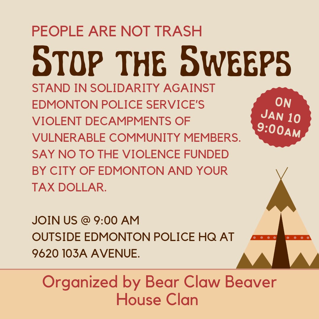 MKalmanovitch's tweet photo. Stop the Sweeps!

This morning. 9am at Police Headquarters 9620 - 103a Avenue

#StopTheSweeps #Homelessness #Houselessness #Poverty #HousingIsAHumanRight https://t.co/aUrRHxGOeW