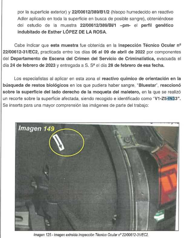 Alejand99052655's tweet photo. @lydiaesteo @Card1Ni @vamosavert5 @Alfonso_Egea En la inspección de abril sólo se obtuvo ADN de Esther de una muestra, la V1-Z5-IN33. Vuelve a leer el informe y mira de dónde se obtiene la muestra. https://t.co/77khLxnH3F