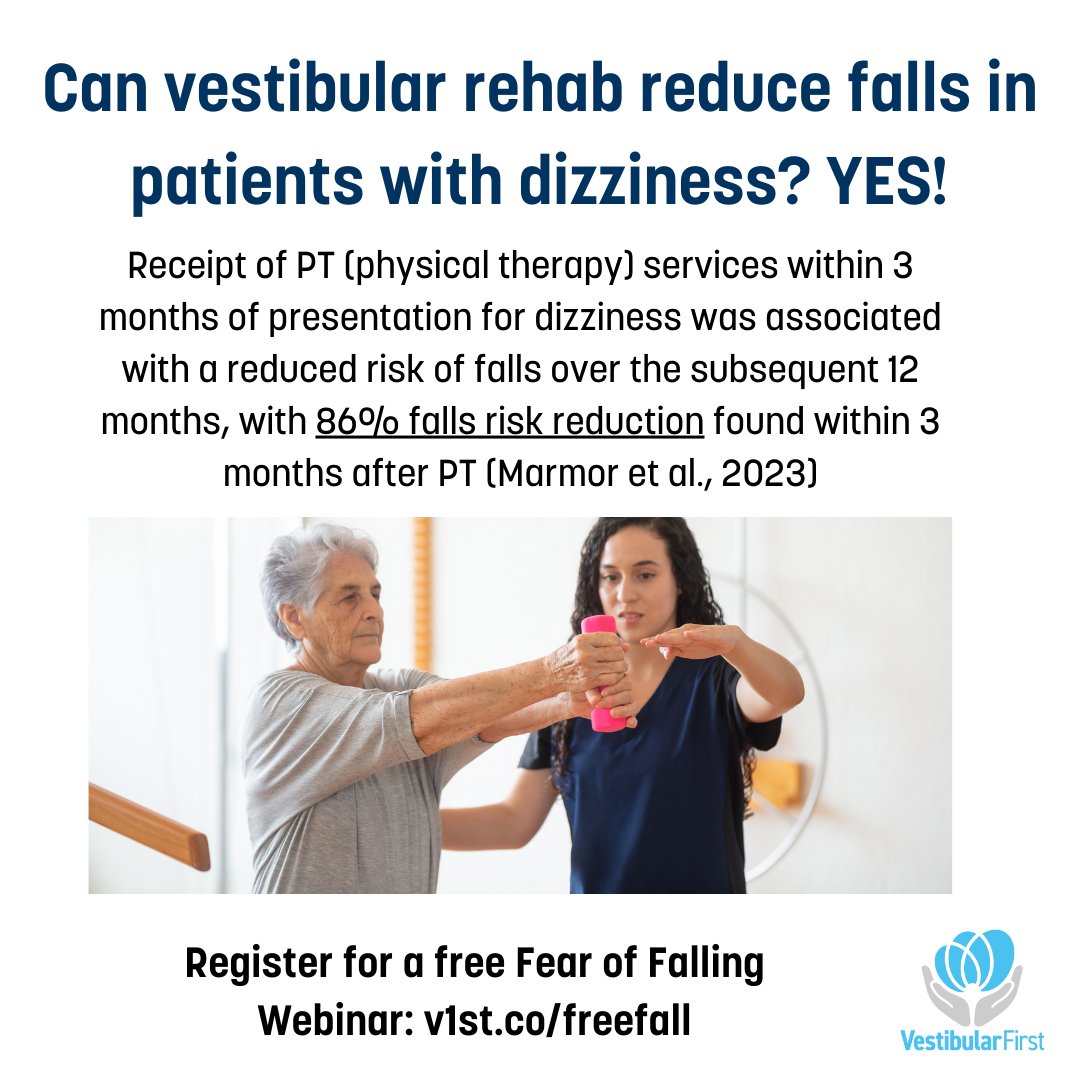 VestibularFirst's tweet photo. How do you reduce fear of falling, an important falls risk factor? https://t.co/osWHiwUJKe to register for a free webinar by the very insightful Mike Studer. Don't miss it! #fallrisk #physicaltherapy #vestibularrehabilitation #geript #behaviormodification @icaanews https://t.co/XHAGBM0eUG