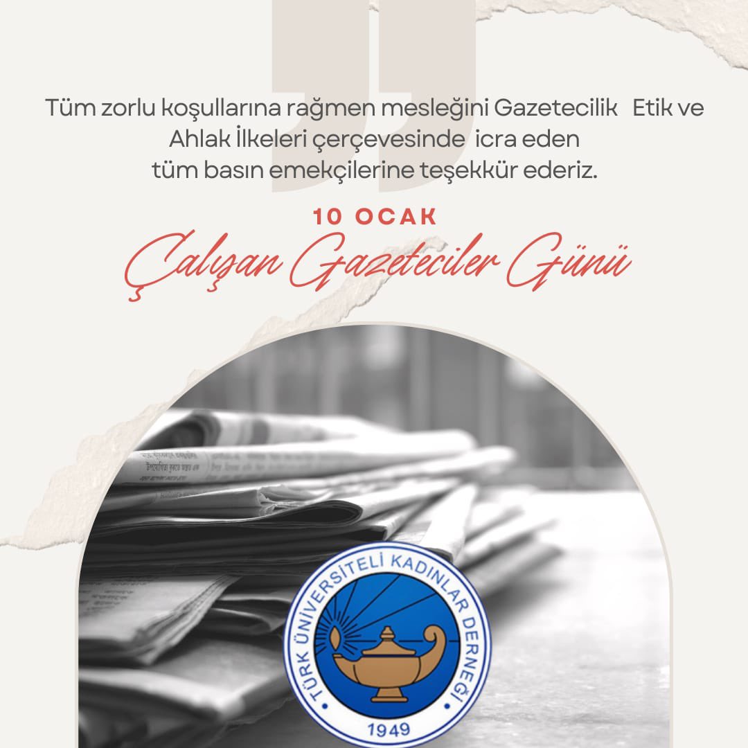 TUKDKurumsal's tweet photo. 10 Ocak Çalışan Gazeteciler Günü’müzde 
Tüm zorlu koşullarına rağmen mesleğini Gazetecilik Etik ve Ahlak İlkeleri çerçevesinde icra eden Basın emekçilerimize teşekkür ederiz..
#10Ocak #özgürbasın #basınözgürolmalı #gazetecilergünü @Cemiyet1946 https://t.co/qKBxjNFws2