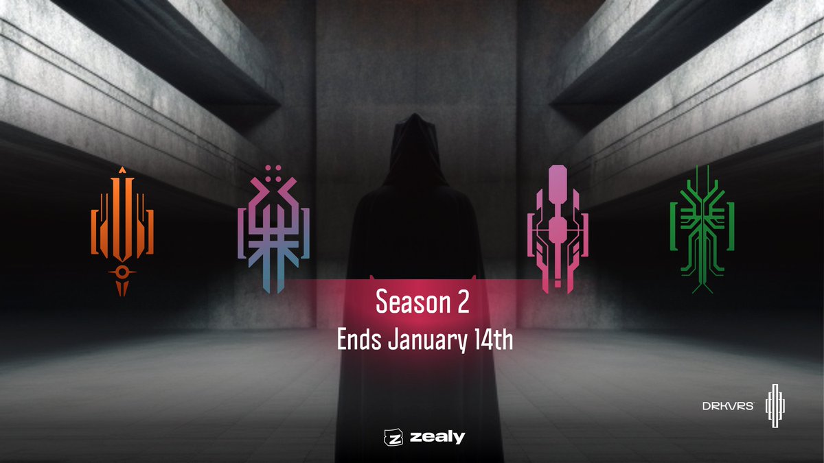 drkvrs's tweet photo. One chapter closes, and another unfolds.

🌑 Season 2: Factions Origins wraps this Sunday, 14.01.2024! Last call to climb the Zealy ranks & claim your rewards including exclusive access to District 1 & a total of 1000 $AZERO tokens!

🏆 This Saturday on Discord, the final #DRKVRS tournament takes place, featuring a x5 XP multiplier for the winners. With Season 2's champions yet to be confirmed, everything could change in this decisive showdown!

🎯 We've received numerous exceptional submissions and ideas for DRKVRS, making it challenging to select just one. Therefore, this Saturday, we're setting the stage for an exhilarating playoff round. The victor, in addition to featuring their work in DRKVRS, will also be awarded an extra 100 $AZERO tokens.

#Web3 #Web3gaming