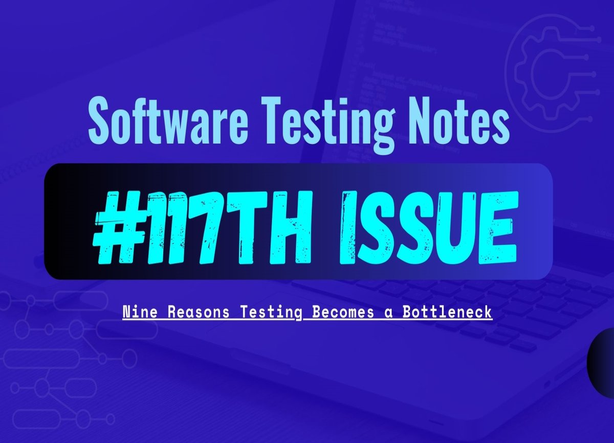 Hello everyone! 👋 The 117th issue on #SoftwareTesting is out. 👉 softwaretestingnotes.substack.com/p/issue-117-so… Featuring: @testandAnalysis, @KristinJackvony, @automatedtester, @dennmart, @qahiccupps, @butchmayhew, @MillanKaul, @myTestingLand, @bahmutov, @esracbc and more ! 👏 #QA #testing