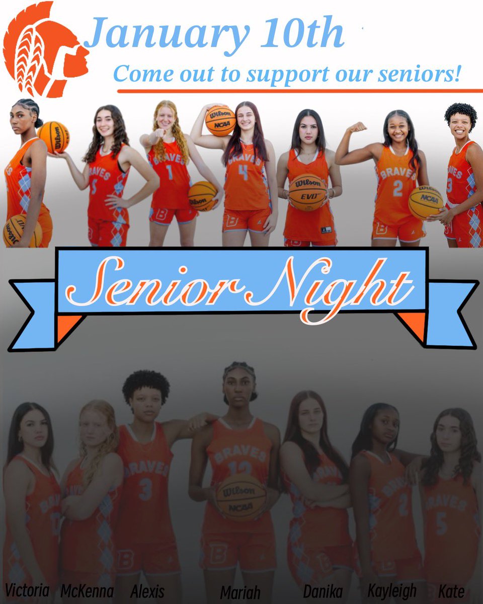 🏀 TONIGHT- SENIOR NIGHT -TONIGHT 🏀 
Come out tonight and celebrate our 7 Seniors! Recognition is between JV &amp; Varsity game. Approximately 7pm. Hope to see many of you there. PS-Our girls are 11-3, one of the best starts in almost 10 years #UnfinishedBusiness #ForeverBrave
