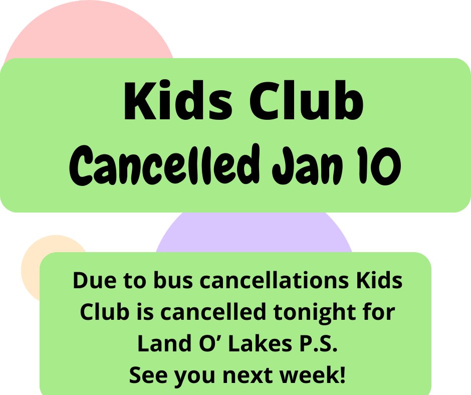 RuralFCS's tweet photo. Kids Club is cancelled tonight @LOLPS_LDSB  see you next week! https://t.co/cweNmnWpsw