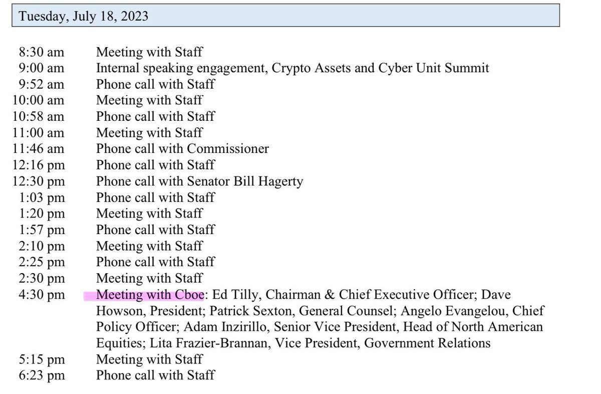 cowboycrypto313's tweet photo. Nothing to see here. Just Gary Gensler meeting with CBOE who acquired Joe Lubin’s ErisX. 

👀👀👀👀
On 11/13/23, CBOE Digital announced plans to launch trading and clearing in margin futures on #Bitcoin and #Ether, beginning January 11, 2024. CBOE Digital announces they are to become FIRST U.S. regulated crypto native exchange and clearinghouse to enable both spot and leveraged derivatives trading on a single platform. 

Joe Lubin at it again.
