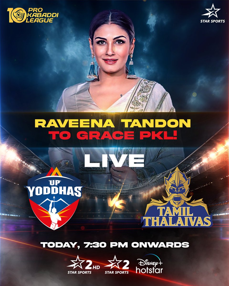 StarSportsIndia's tweet photo. The dashing @TandonRaveena is gracing #ProKabaddi10!
Catch her LIVE, as she witnesses the epic clash between #UPYoddhas & the #TamilThalaivas from the stands.
Tune-in to #UPvCHE & #MUMvHS in #PKLOnStarSports
Today, 7:30 PM onwards | Star Sports Network
#HarSaansMeinKabaddi https://t.co/KIUc7LfER6