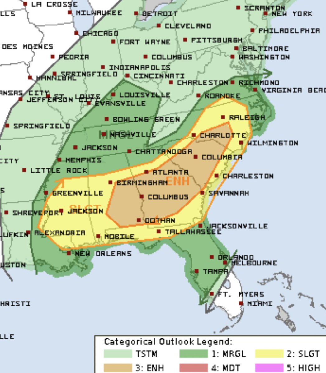 ReedTimmerUSA's tweet photo. Here we go AGAIN Friday! But this time, the upper trough is shaped much more favorable for a large-scale #tornado outbreak, in my opinion. When you bring aspects of Great Plains outbreaks to the East, like a dry line feature/strong EML with elongated trough/negative tilt - WATCH OUT.