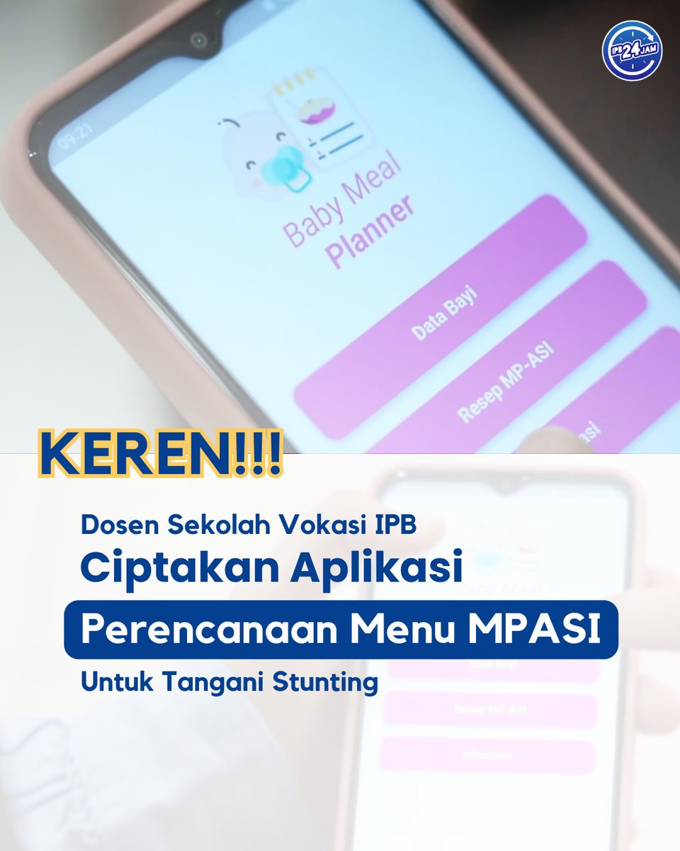 IPB24JAM's tweet photo. Keren banget ya #inovasiIPB satu ini 🤩
Baby Meal Planner (BMP) merupakan aplikasi android yang diciptakan oleh Dosen Program Studi Manajemen Industri Jasa Makanan dan Gizi Sekolah Vokasi IPB University. 🍼🥦
#IPBdigdaya #inovasiIPB #kampusIPB #ipbuniversity #IPB24jam  #DosenIPB https://t.co/05Y24lPjCB