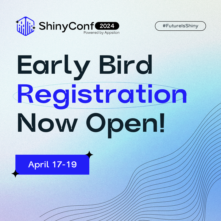 appsilon's tweet photo. Early bird registration for @ShinyConf 2024 is open ✨ Secure your spot now to be among the first to explore diverse tracks and sessions. Exclusive access awaits, offering a wealth of #knowledge and #networking opportunities. Don't miss out!
#ShinyConf

👉 https://t.co/p75wekqtLk https://t.co/0wSQr1wnKP