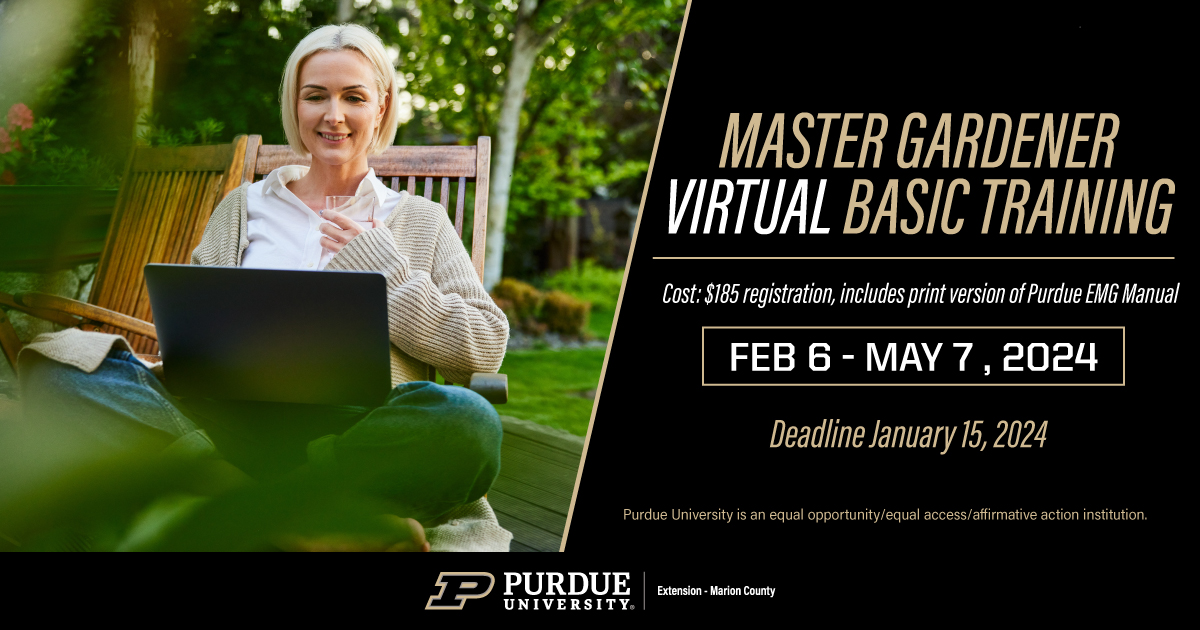 There's still time to register for the Virtual Master Gardener Virtual Basic Training, take advantage of this opportunity, and learn about gardening from your own home. 

Learn more and register: extension.purdue.edu/events/county/…

<a href="/HCMGA/">HC MasterGardeners</a> <a href="/PurdueHortExt/">PU Hort Extension</a> <a href="/PurdueExtension/">Purdue Extension</a>