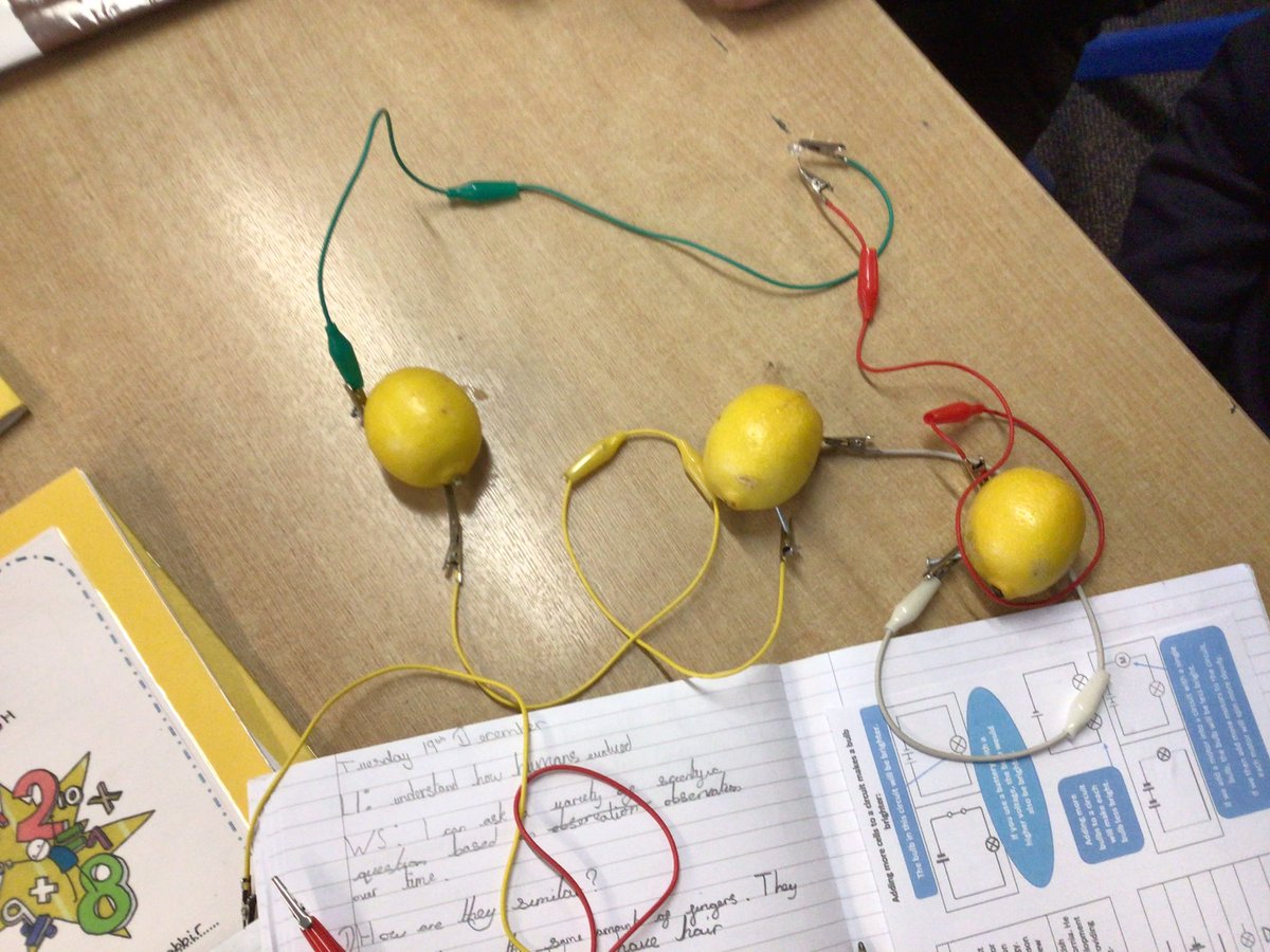Byronprimarysch's tweet photo. 6R have been learning about batteries. Did you know that lemons produce a small voltage and can be used as batteries?
#ByronSCIENCE #ByronSTEM https://t.co/aystHSzWYV