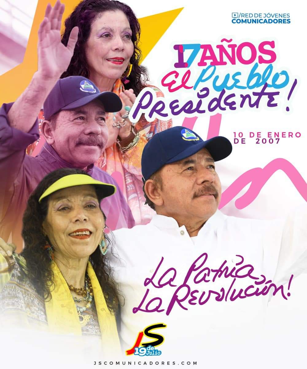 Hoy celebramos 17 años del triunfo de #Nicaragua con este modelo revolucionario, 17 años del pueblo presidente. ✊🏼🔴⚫️ 
¡Vamos por más victorias! 🇳🇮 

#4519LapatriaLaRevolución #MásVictoriasMásBienestar