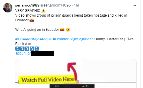 dimitribest's tweet image. Una campaña de #malware en #Ecuador aprovechando los últimos sucesos del país. 
Por favor, tengan cuídado. No den click en cualquier enlace. Imágenes a continuación son de twitts maliciosos circulando ahora mismo.