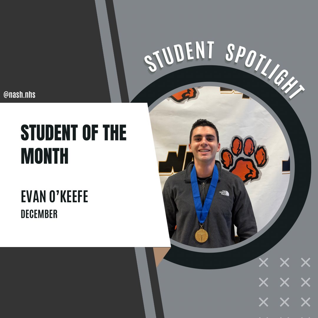 NASHNHS's tweet photo. Evan O’Keefe is our December student of the month!🏅
•
Evan has shown excellent dedication during the winter wonderland set up. 🍭 He also regularly volunteers to tutor middle school students.✏️
•
Please help us congratulate Evan🌟 https://t.co/jth8rhYdwq