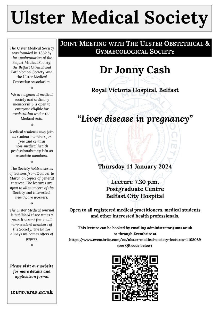 We are excited to welcome Dr Jonny Cash to the UMS tomorrow, when he will be talking to us about liver disease in pregnancy. Join us in person or online and book at eventbrite.co.uk/e/liver-diseas…
