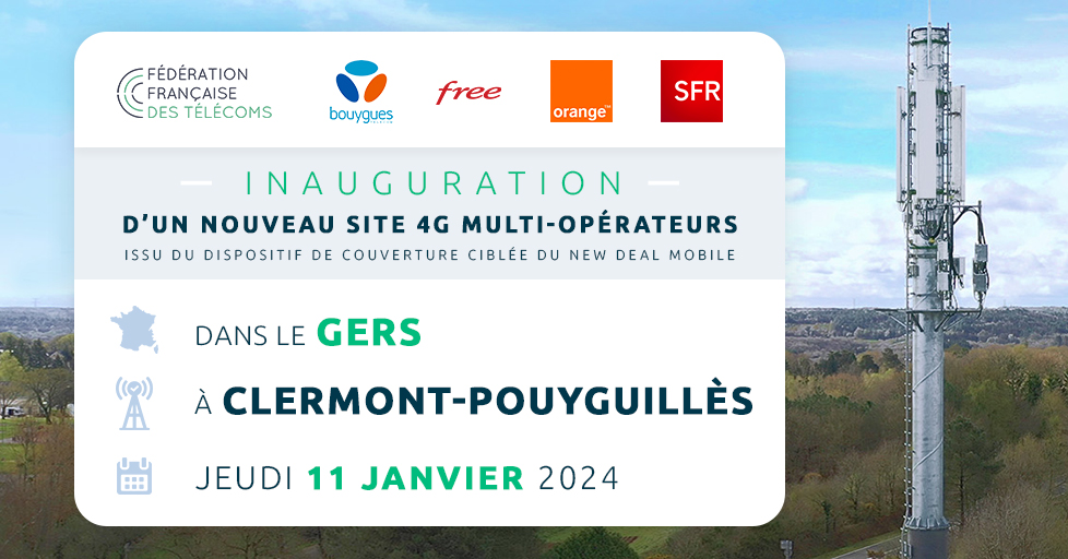 📶 Demain 👉Inauguration d'un nouveau site #4G multi-opérateurs #NewDealMobile dans le @LeGers32, en présence de @Prefet32, @PDupouy32, @jpsalers, @jrcazeneuve, @davidtaupiac, du Maire de Clermont-Pouyguillès, des opérateurs et des élus locaux ➡️ bit.ly/48Mzb9n