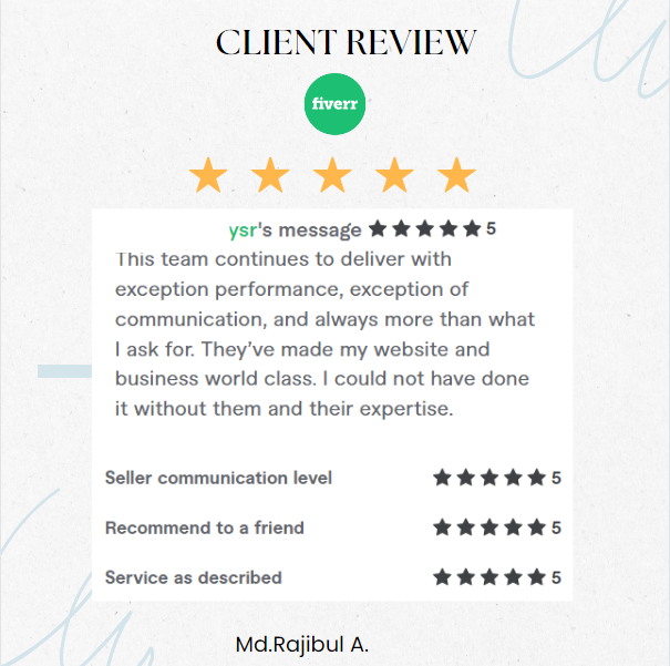 ⭐⭐⭐⭐⭐ 5-star review on Fiverr for our web development services! 🚀🎉 Thank you for trusting us with your project! 🙌 Visit Our Service: fiverr.com/s/0g3rDL #HappyClient #WebDevelopment #FiveStarReview #ClientSatisfaction 🌐🔥