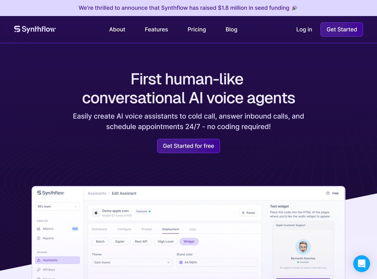builtbyalbert's tweet photo. Loving the new @SynthflowAI LP 🔥🔥🔥

@miguelreng is killing it with his designs! 🤯

#nocode #buildinpublic #AI https://t.co/EvrjBL0WW2