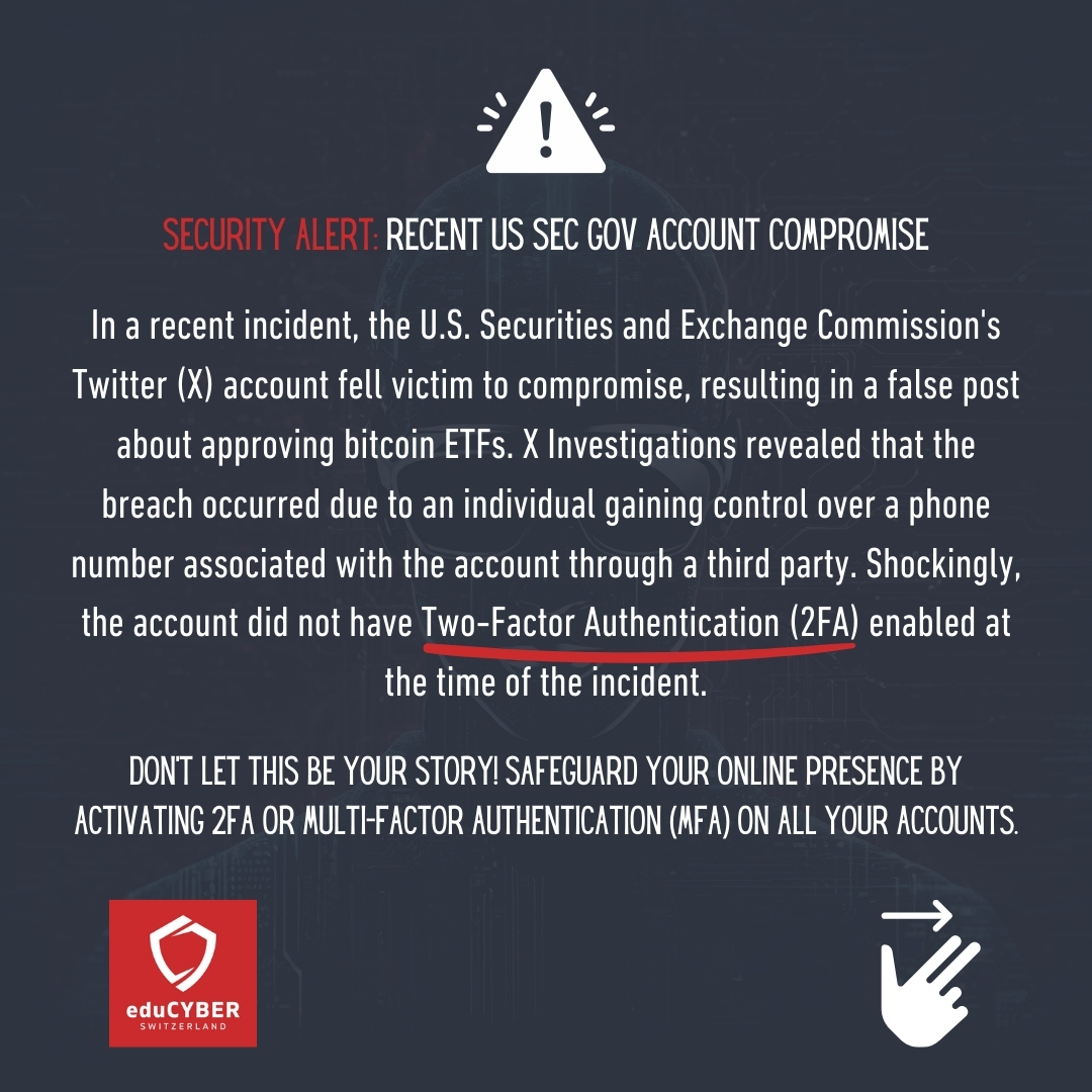 eduCYBERch's tweet photo. Don't let this be your story! Safeguard your online presence by activating 2FA or Multi-Factor Authentication (MFA) on all your accounts.

#SecureYourAccounts #CyberSecurity #2FA #MFA #eduCYBER https://t.co/mRiM0kLk5E