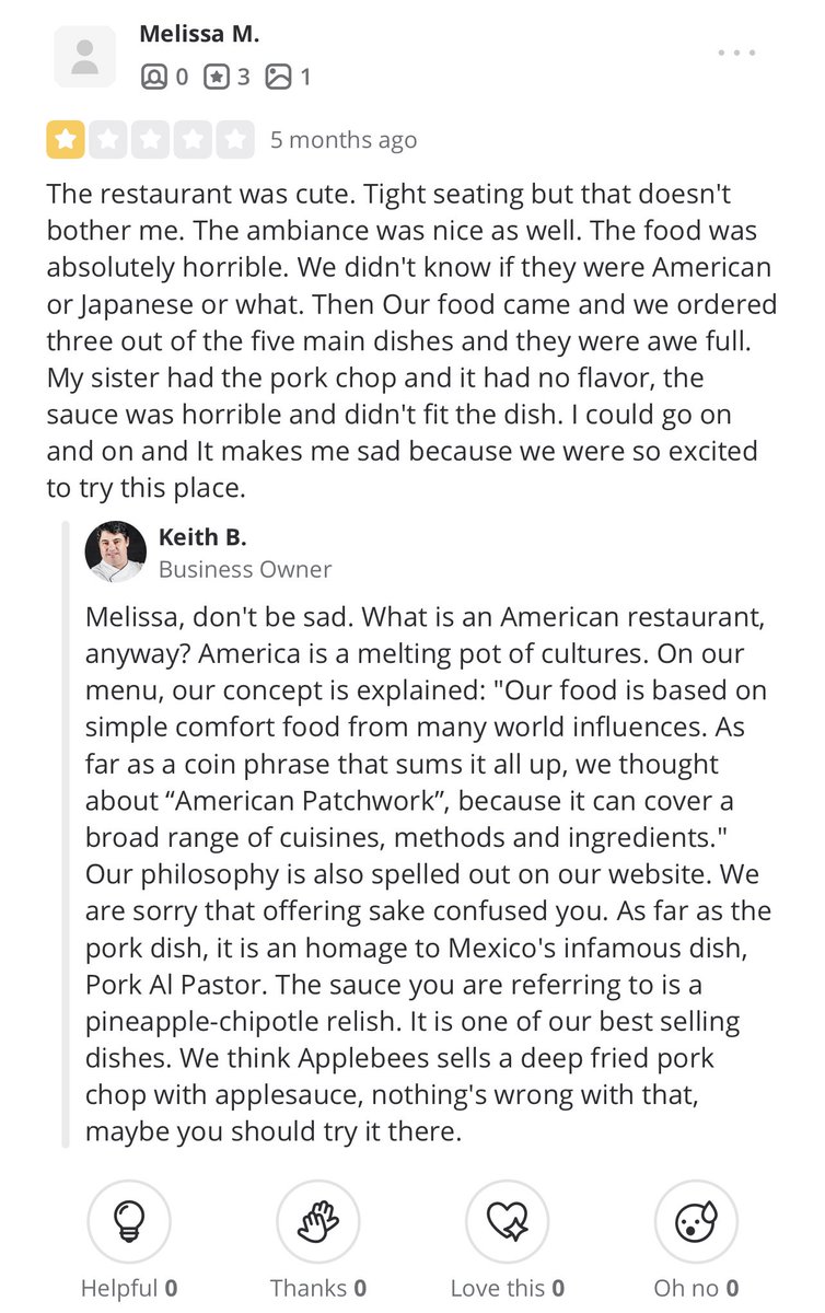 Continued: Some excerpts from @COOKANDCORK’s Yelp profile. I think these reflect the character of my biological father (Keith Blauschild) and former stepmother (Dena Lowell Blauschild) quite well. yelp.to/Btr787pQ0q