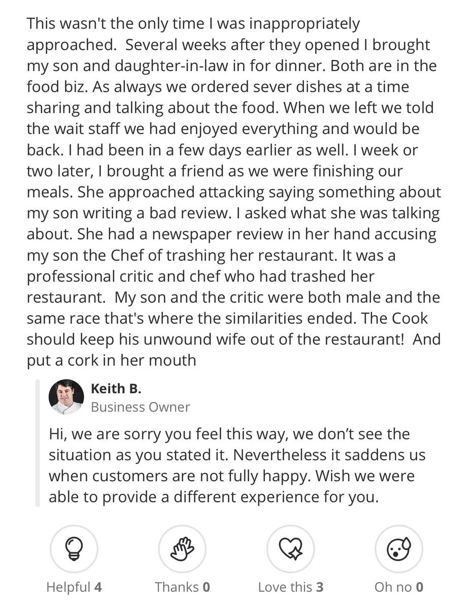 Continued: Some excerpts from @COOKANDCORK’s Yelp profile. I think these reflect the character of my biological father (Keith Blauschild) and former stepmother (Dena Lowell Blauschild) quite well. yelp.to/Btr787pQ0q
