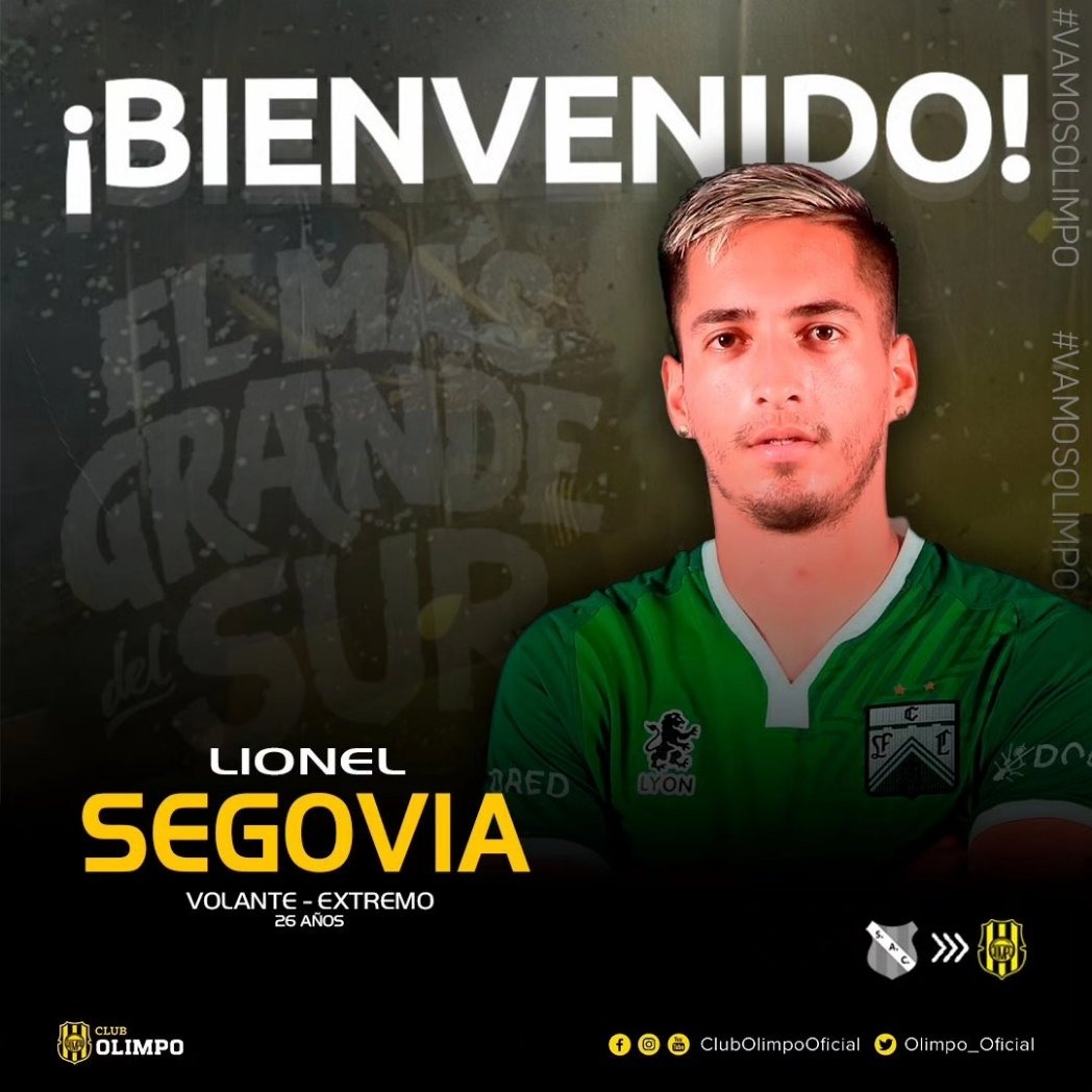 #MercadoDePases | 🤝 [OFICIAL] Lionel Segovia se sumó a #Olimpo. El extremo quedó libre de #SportivoLasParejas y firmó por un año✍🏼.