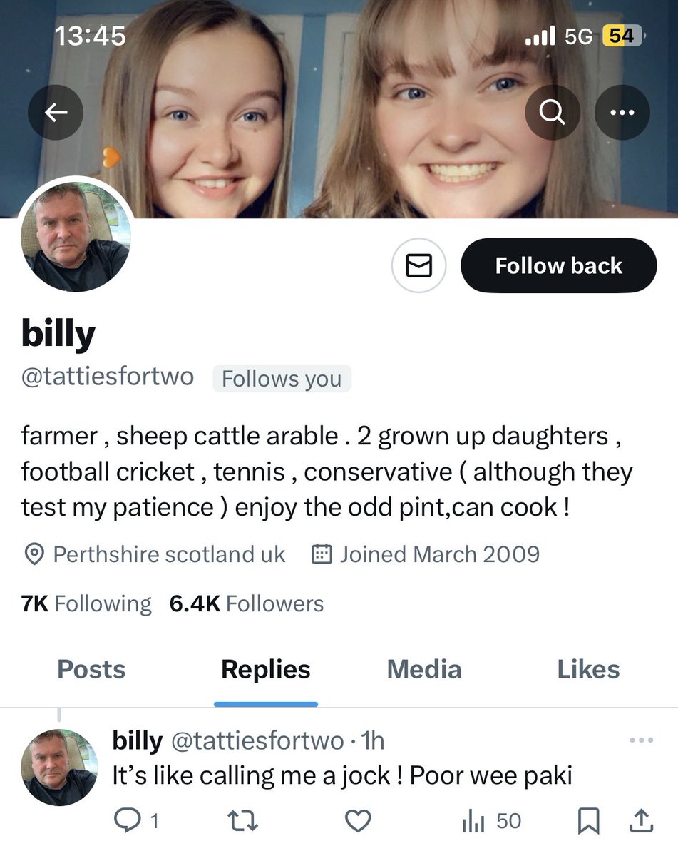 Does anyone know this racist? If they do please report him to the authorities @PoliceScotland @PSOSPerthKin this is the tip of the iceberg stuff you unfortunately see on @X time & time again. The granddaughters must be cringing having someone like you as a grandad @tattiesfortwo