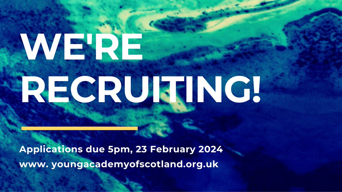 We're looking for new members! We're seeking applications from early to mid-career leaders who want to work with people outside their usual circles to deliver projects to benefit Scotland and the world.

⏰Deadline: 5pm, 23 February 2024
🔗Learn more: youngacademyofscotland.org.uk/membership/bec…