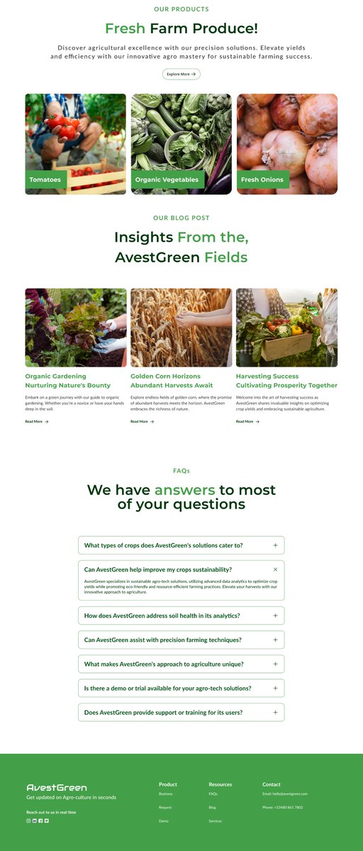 An Agro company landing page design exploration! 🚀🚀
What do you think?

Kindly like, retweet and share your thoughts.
#uiuxdesign #landingpage #buildinpublic #Webdesign